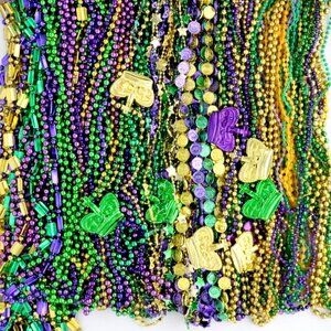100 Metallic Mardi Gras Bead Necklaces for Parades, Parties, and Celebrations -